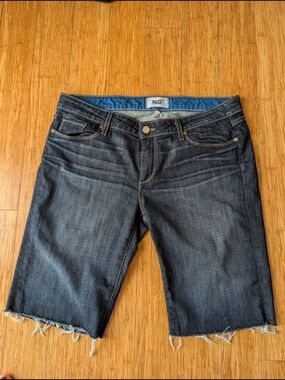 PAIGE Dark Indigo Bermuda Cutoff Shorts In EUC